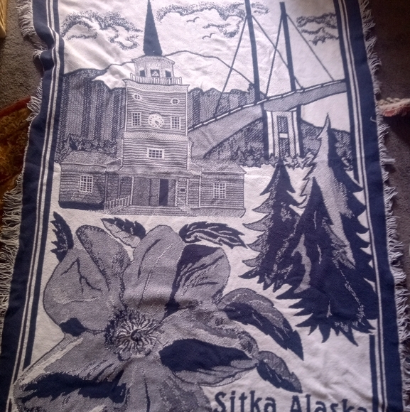 Rug Barn 60" by 41" Dark Blue and White Needlepoint Bl.nket/Throw  Sitka, Alaska - Picture 2 of 3